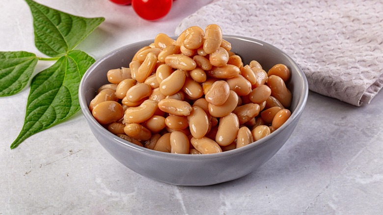 Bowl of canned white kidney beans