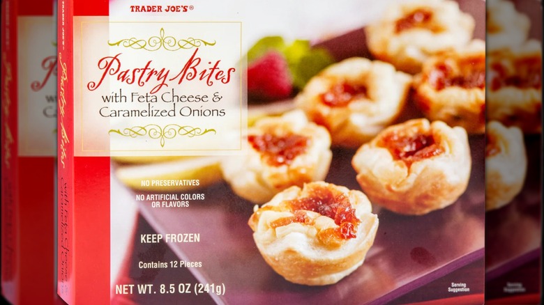 Box of Trader Joe's Pastry Bites with Feta Cheese & Caramelized Onions
