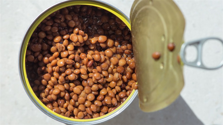Opened can of lentils
