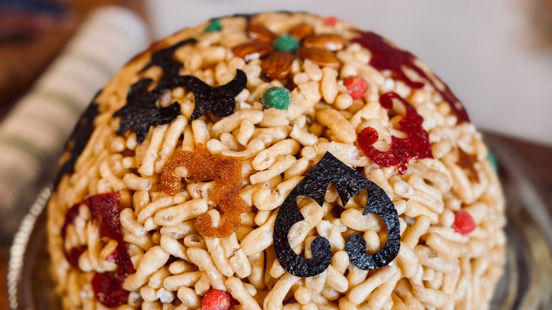 a mound of chak-chak with decorations
