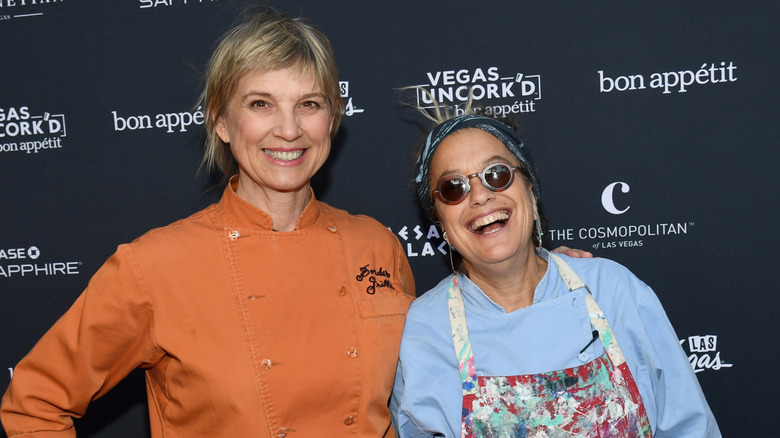 Mary Sue Milliken and Susan Feniger before step and repeat