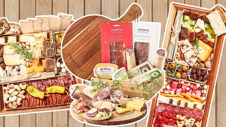 collage of premade charcuterie boards