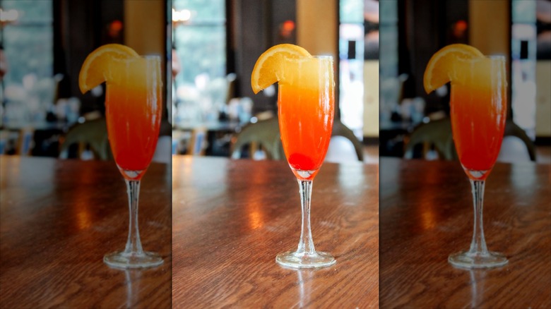 Sunrise mimosa in champagne glass