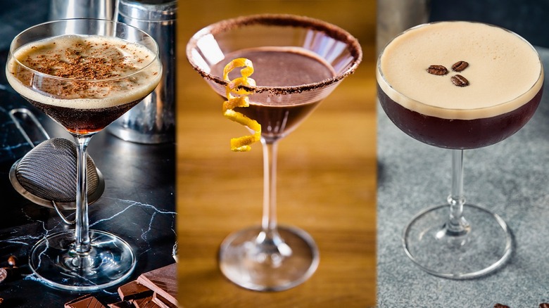 chocolate martinis with different garnishes