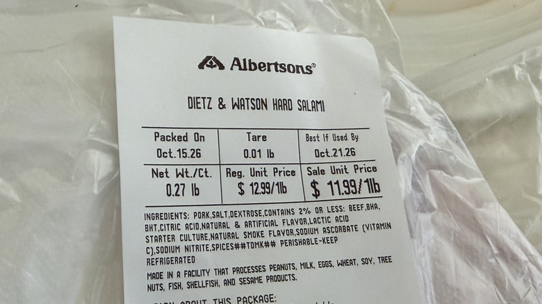 Close up of salami packaging