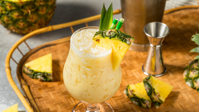 Painkiller cocktail with fresh pineapple