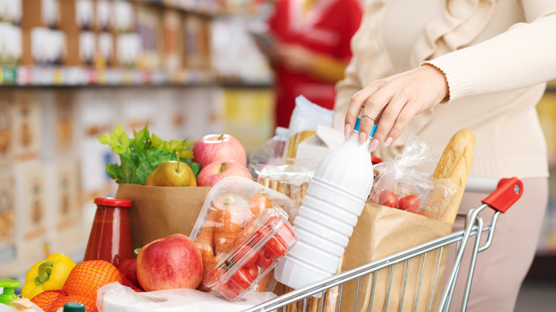 Grocery cart full of a variety of items