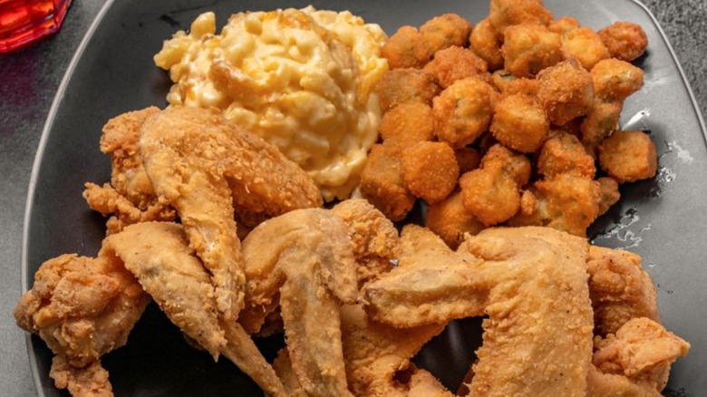 Fried chicken wings and sides from The Busy Bee Cafe