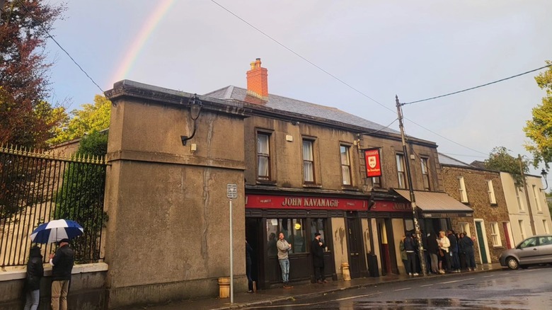 Exterior of the Gravediggers' pug with rainbow overhead