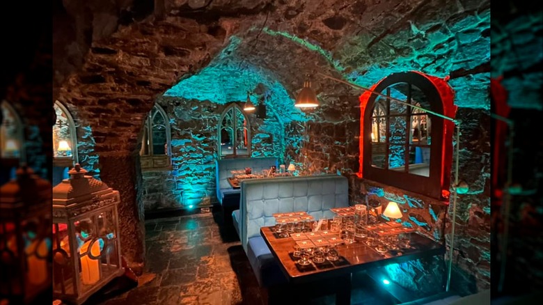 Booths in the old stone interior of Kyteler's Inn