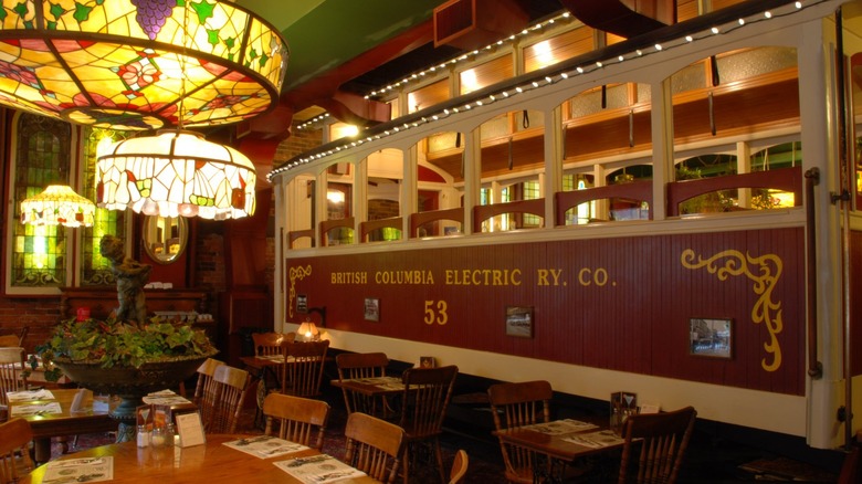 Dining room and trolly tram car at the Old Spaghetti Factory