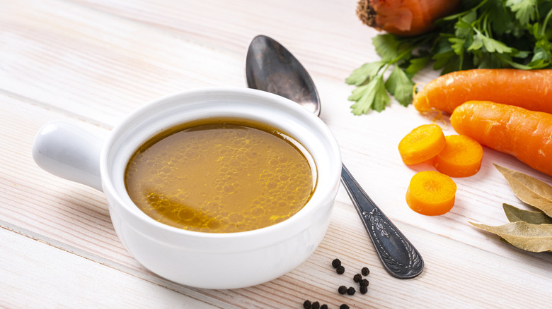 homemade broth in a bowl