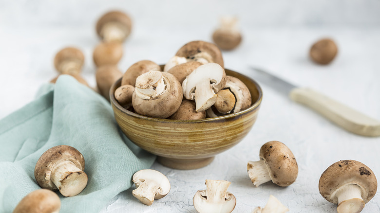 brown mushrooms in a bowl