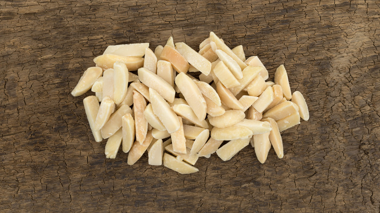 Top view of a small pile of slivered almonds