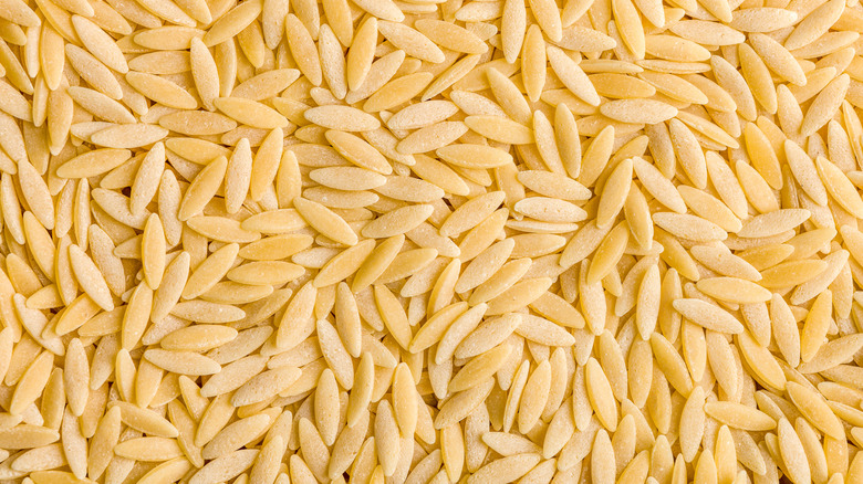 Uncooked dry orzo close up
