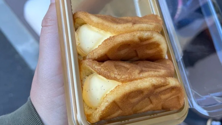 A package of custard filled waffles with only two left out of four