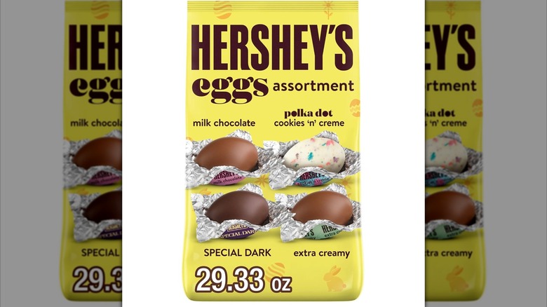 Yellow bag of Hershey's Assorted Flavored Eggs chocolate candies