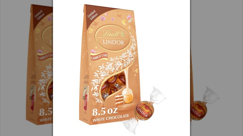 Light brown package of Lindt Lindor Carrot Cake Truffles