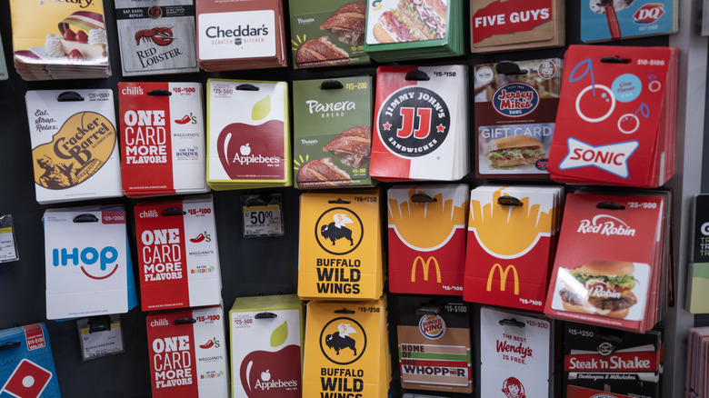 A display with a variety of gift cards