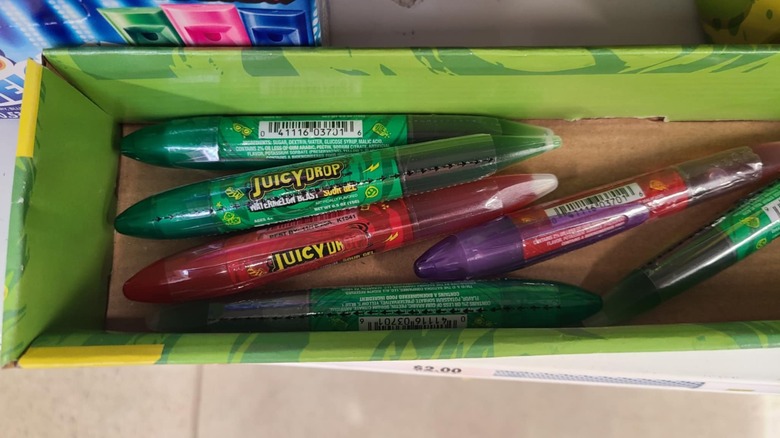 Box of different colored sour gel pens