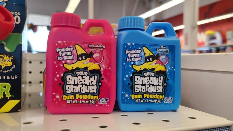 Pink and blue mini jugs of sour gum powder
