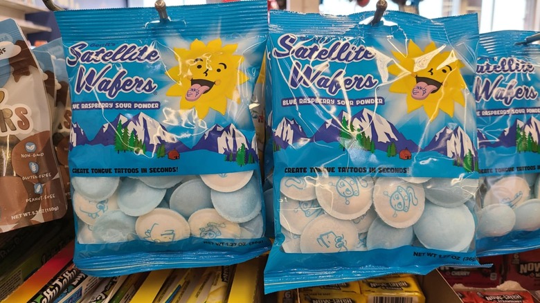 Packages of blue raspberry satellite wafers