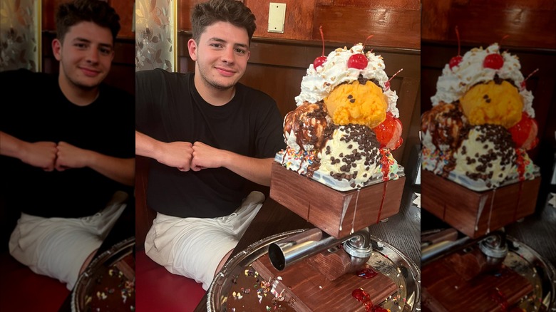 Customer with the Kitchen Sink ice cream challenge