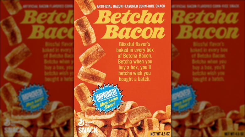 Box of Betcha Bacon showing the snack pouring into a pile