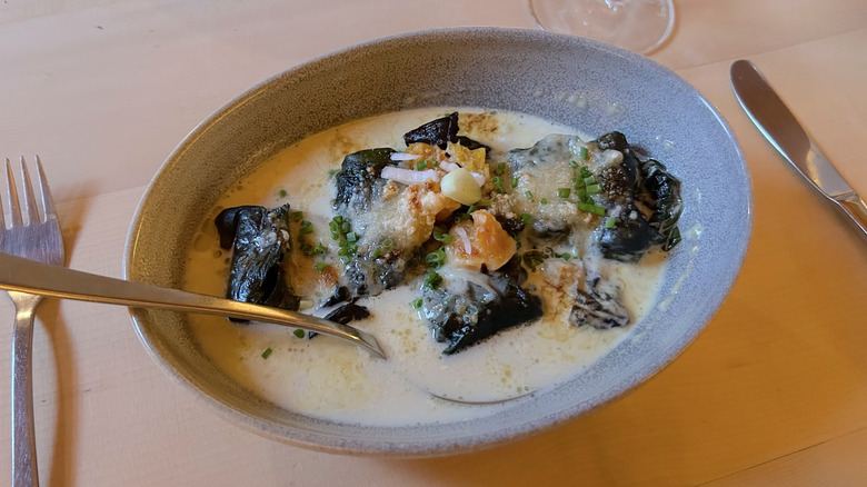 Capuns served with a creamy broth