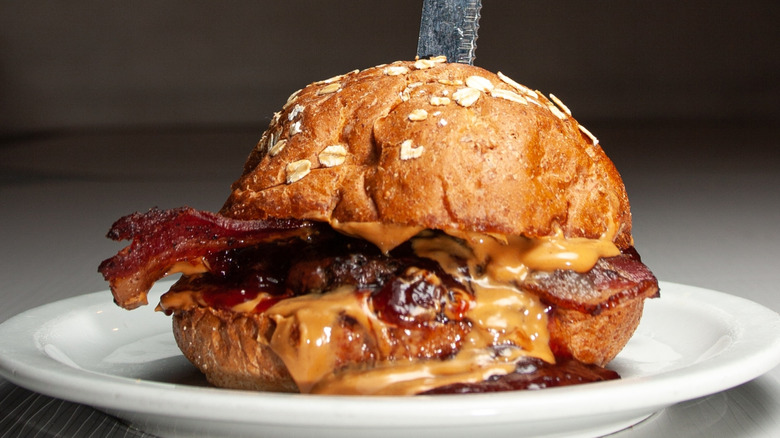 Burger with peanut butter and bacon