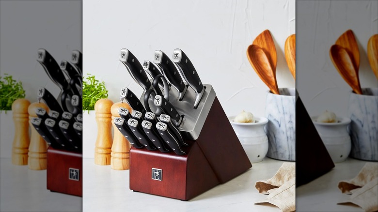 Henckels self-sharpening knife bock on kitchen countertop