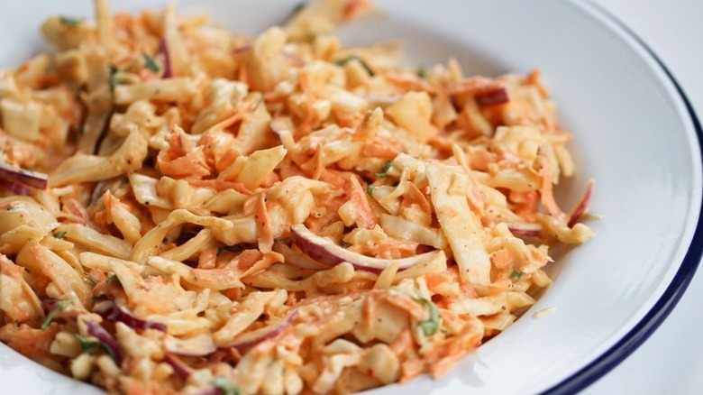 Bowl of spicy, creamy coleslaw