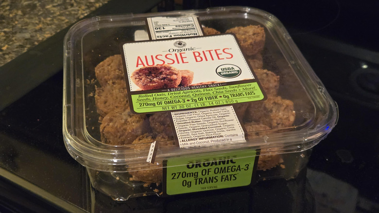 A package of Organic Aussie Bites pictured on a stovetop