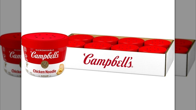 Red multipack box of Campbell's microwaveable chicken noodle soup