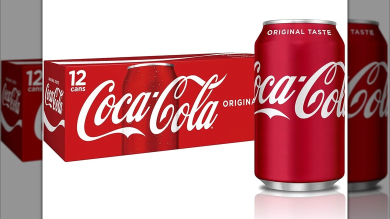 Red 12 pack of Coca-Cola cans