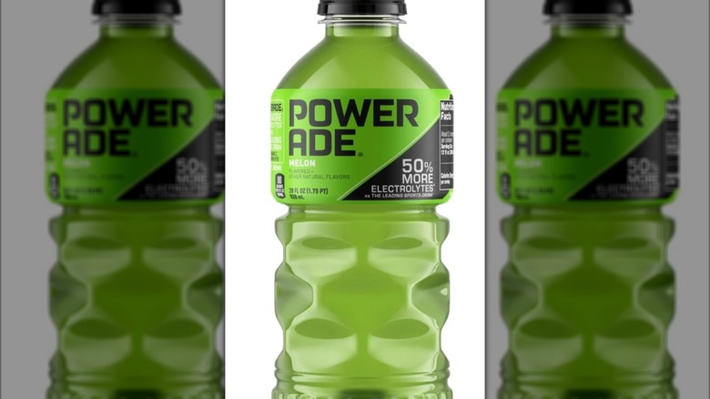 Green bottle of melon flavored Powerade