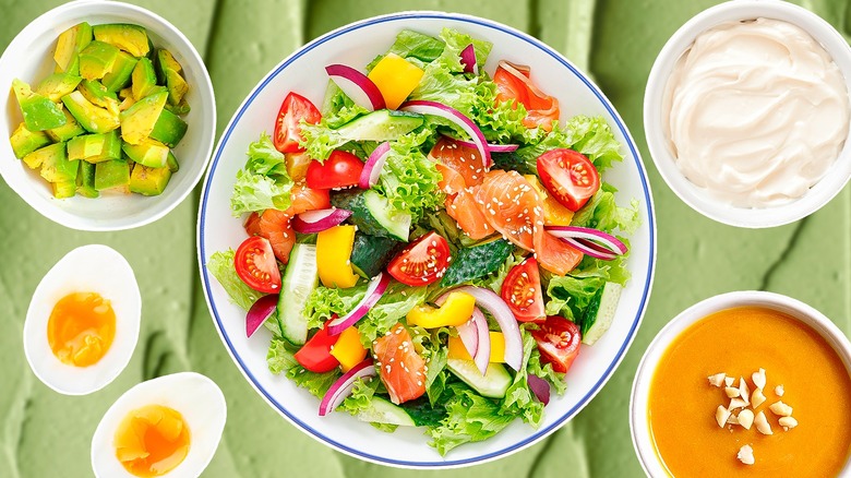 Colorful salad with creamy ingredients