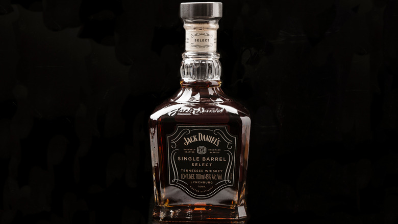 A plain product shot of a bottle of Jack Daniel's Single Barrel Select in front of a black background