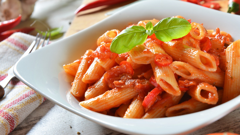 Penne arrabbiata in bowl