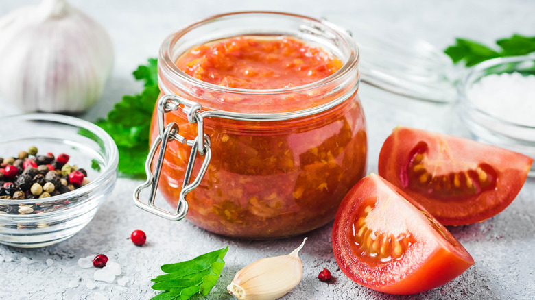 A jar of marinara sauce