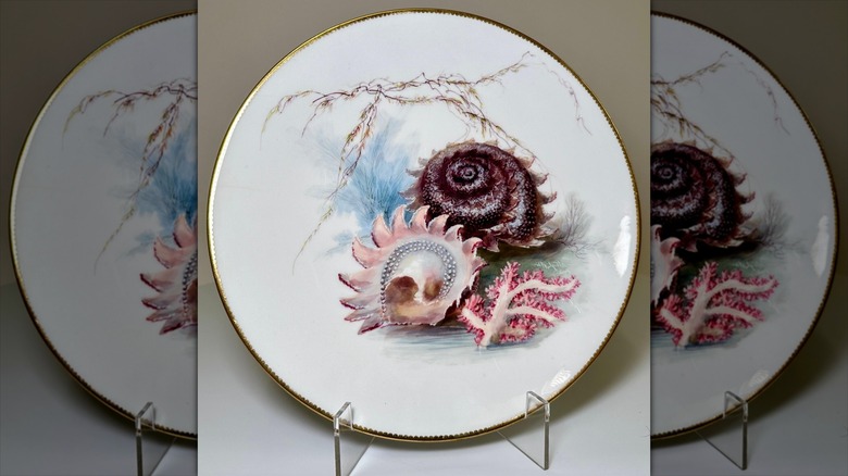 Minton plate with shells and coral from around 1880
