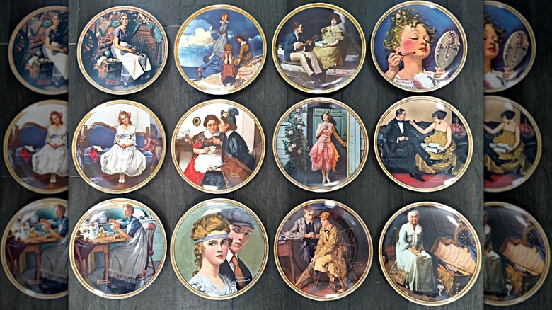 Norman Rockwell fashion-themed plate set from the 1980s