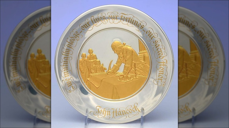 Bicentennial commemorative plate featuring John Hancock from 1976