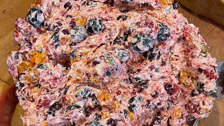 A close-up of akutaq Alaskan ice cream with various berries