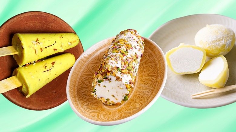 Three different types of international ice cream on plates