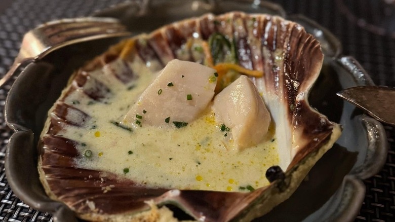 Scallops served in shell