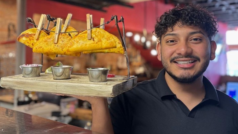 Tacos hanging on clothespin