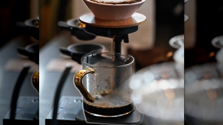 A pour-over coffee funnel set up