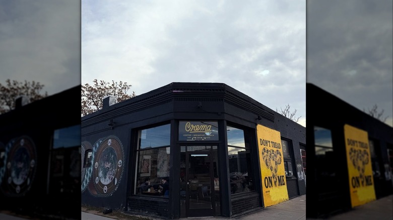 The exterior of a black building