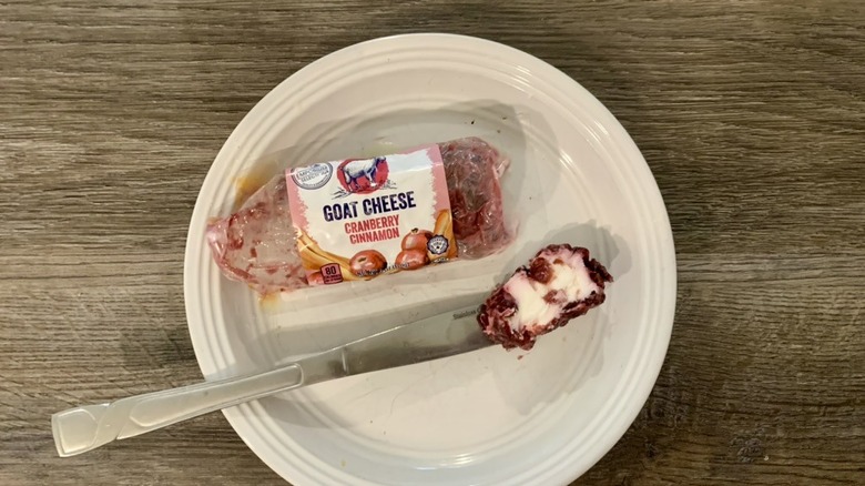 Aldi Cranberry Cinnamon Goat Cheese Log on table
